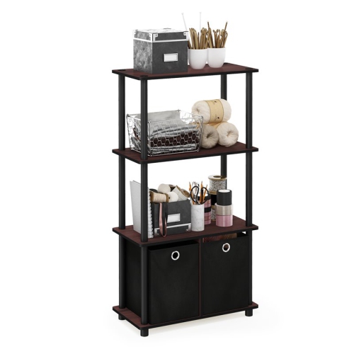 Furinno Go Green 4-Tier Multipurpose Storage Rack Shelving Unit with Bins Dark Cherry & Black - 43.25 x 23.6 x 11.6 in.