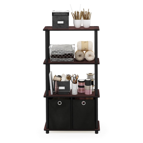 Furinno Go Green 4-Tier Multipurpose Storage Rack Shelving Unit with Bins Dark Cherry & Black - 43.25 x 23.6 x 11.6 in.
