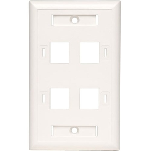 Tripp Lite Quad Outlet RJ45 Universal Keystone Face Plate / Wall Plate, White, 4-Port