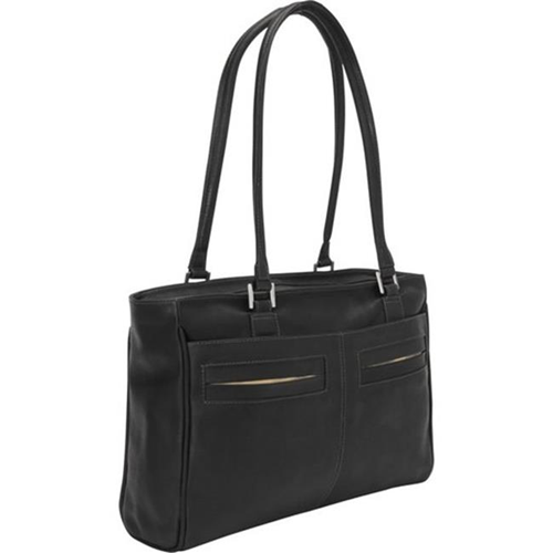 PIEL LEATHER  3001 - Blk Ladies Laptop Tote With Pockets - In Black