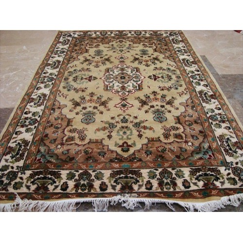 Ahmedani Exclusive Cream Ivory Touch Flower Lovely Hand Knotted Wool Silk Carpet 6.1' x 4.2' Area Rug - Cream/Ivory