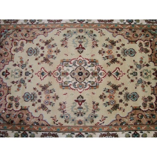 Ahmedani Exclusive Cream Ivory Touch Flower Lovely Hand Knotted Wool Silk Carpet 6.1' x 4.2' Area Rug - Cream/Ivory