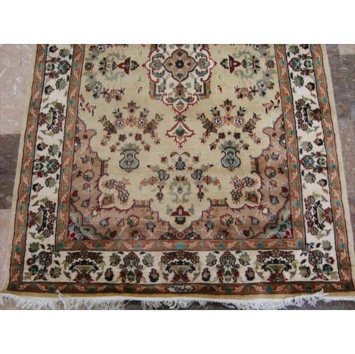 Ahmedani Exclusive Cream Ivory Touch Flower Lovely Hand Knotted Wool Silk Carpet 6.1' x 4.2' Area Rug - Cream/Ivory