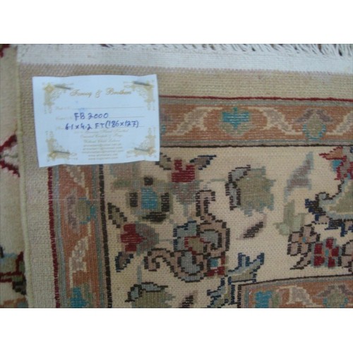 Ahmedani Exclusive Cream Ivory Touch Flower Lovely Hand Knotted Wool Silk Carpet 6.1' x 4.2' Area Rug - Cream/Ivory