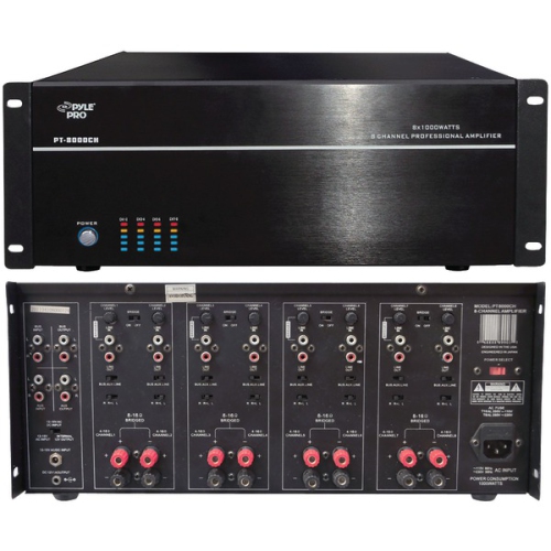 PyleHome PT8000CH 19 in. Rack Mount 8000 Watt 8 Channel Stereo-Mono Amplifier