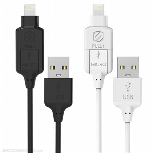 Câble de chargement et de synchronisation 2-en-1 i3M de Scosche pour appareils Lightning et micro USB - 3 pi Noir