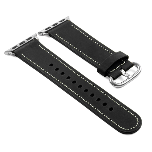 STRAPSCO  Dassari Genuine Italian Vintage Leather Strap for 38MM Apple Watch Band In In Black