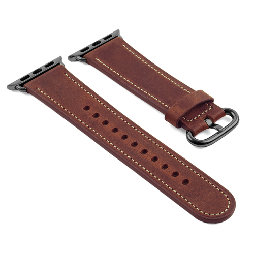 STRAPSCO  Dassari Genuine Italian Vintage Leather Strap for 42MM Apple Watch Band W/ Matte Buckle In Rust In Black