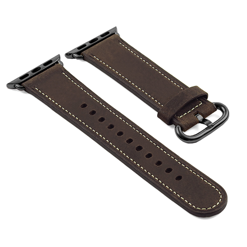 STRAPSCO  Dassari Genuine Italian Vintage Leather Strap for 42MM Apple Watch Band W/ Matte Black Buckle In In Brown