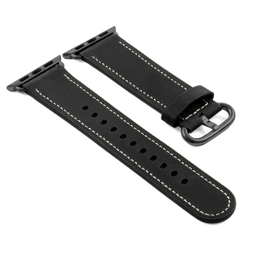 STRAPSCO  Dassari Genuine Italian Vintage Leather Strap for 42MM Apple Watch Band In W/ Matte Buckle In Black