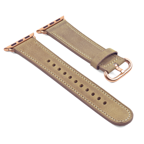 STRAPSCO  Dassari Genuine Italian Vintage Leather Strap for 42MM Apple Watch Band W/ Rose Buckle In Beige In Gold