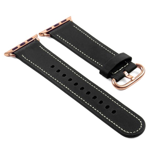 STRAPSCO  Dassari Genuine Italian Vintage Leather Strap for 42MM Apple Watch Band In W/ Rose Gold Buckle In Black