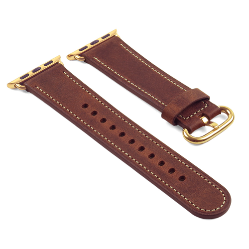 STRAPSCO  Dassari Genuine Italian Vintage Leather Strap for 38MM Apple Watch Band W/ Gold Buckle In Rust In Yellow