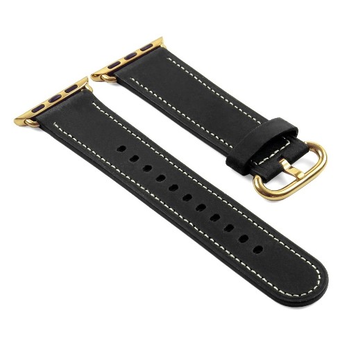 STRAPSCO  Dassari Genuine Italian Vintage Leather Strap for 42MM Apple Watch Band In Black W/ Gold Buckle In Yellow