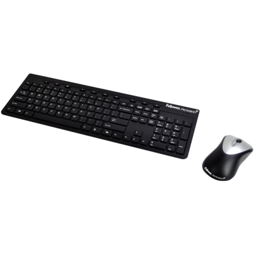 Fellowes 9893601 Slimline Wireless Antimicrobial Keyboard and Mouse, 15 ft Range, Black