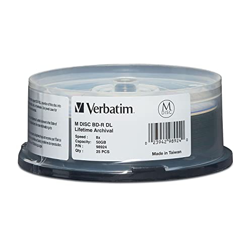 Verbatim 98924 M-Disc BD-R DL 50GB 6X with Branded Surface 25 Disc Spindle