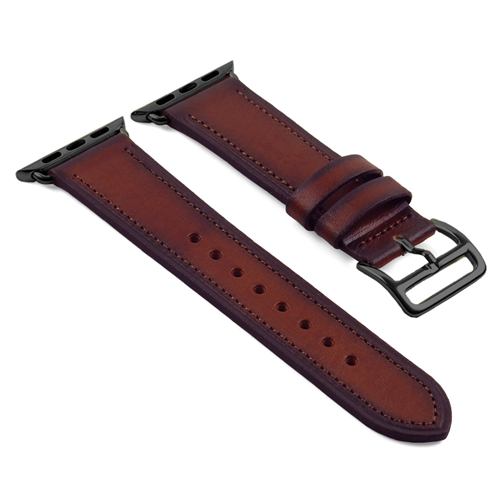 STRAPSCO  Dassari Distressed Vintage Leather Strap for 42MM Apple Watch In Tan W/ Hermes Style Matte Buckle In Black