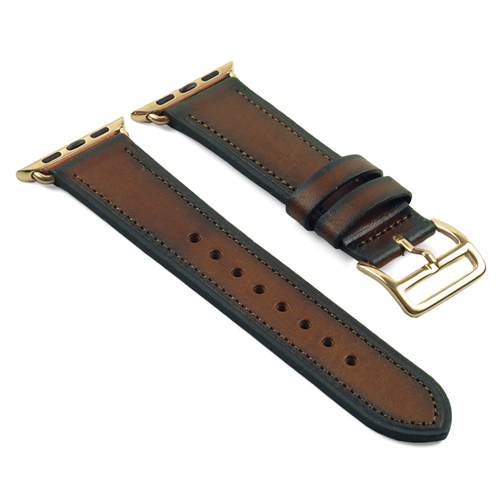 STRAPSCO  Dassari Distressed Vintage Leather Strap for 38MM Apple Watch In Brown W/ Hermes Style Gold Buckle In Yellow