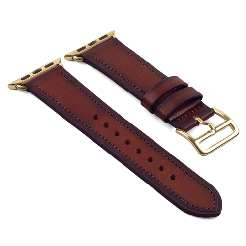 STRAPSCO  Dassari Distressed Vintage Leather Strap for 38MM Apple Watch In Tan W/ Hermes Style Gold Buckle In Yellow