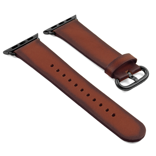 STRAPSCO  Dassari Genuine Italian Vintage Leather Strap Band for 38MM Apple Watch In With Matte Black Buckle In Brown