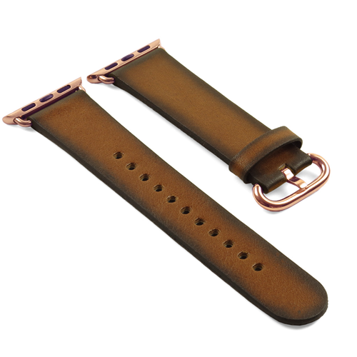 STRAPSCO  Dassari Genuine Italian Vintage Leather Strap Band for 42MM Apple Watch In With Rose Gold Buckle In Tan