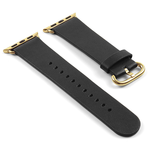 STRAPSCO  Dassari Genuine Italian Vintage Leather Strap Band for 42MM Apple Watch In Black With Gold Buckle In Yellow