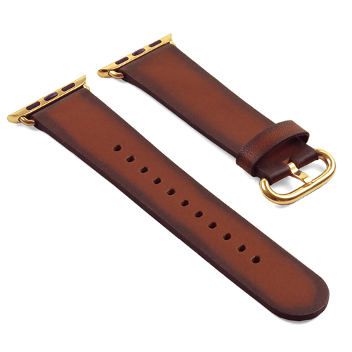 STRAPSCO  Dassari Genuine Italian Vintage Leather Strap Band for 38MM Apple Watch In Brown With Gold Buckle In Yellow