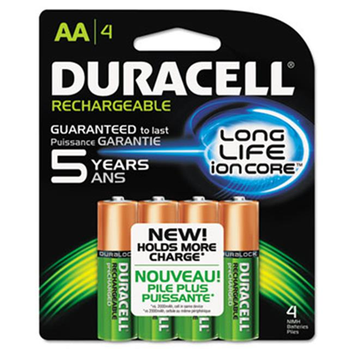 Duracell NLAA4BCD Rechargeable NiMH Batteries with Duralock Power Preserve Technology AA 4-Pk