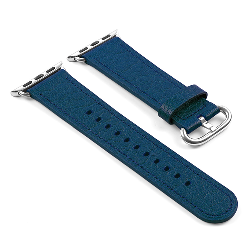 STRAPSCO  Dassari Textured Finish Leather Strap Band for 42MM Apple Watch In Dark In Blue
