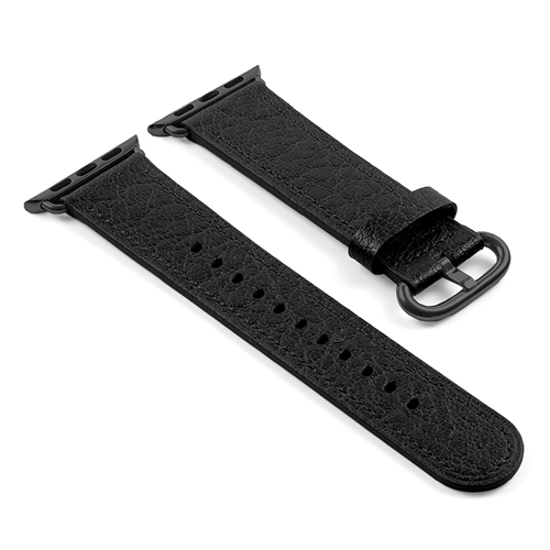 STRAPSCO  Dassari Textured Finish Leather Strap Band for 38MM Apple Watch In With Matte Buckle In Black