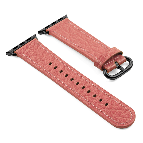 DASSARI Textured Finish Leather Strap Band for 42mm Apple Watch in Pink with Matte Black Buckle
