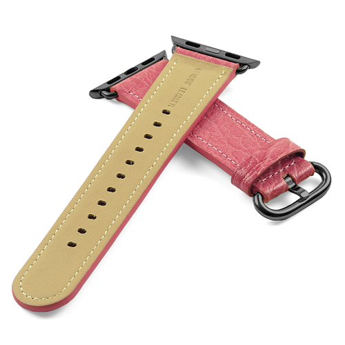 DASSARI Textured Finish Leather Strap Band for 42mm Apple Watch in Pink with Matte Black Buckle