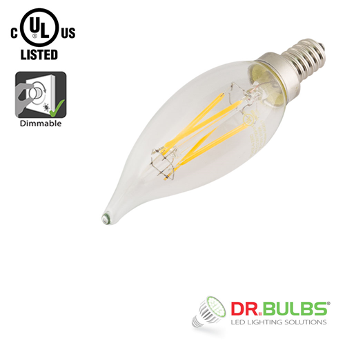 Dr. Bulbs CA10 4W Warm White (2700K) Filament Candelabra LED Bulb - 2 Year Warranty - Free Shipping