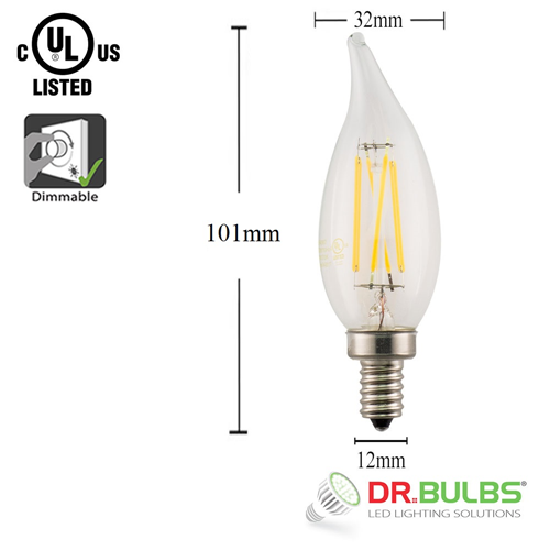 Dr. Bulbs CA10 4W Warm White (2700K) Filament Candelabra LED Bulb - 2 Year Warranty - Free Shipping