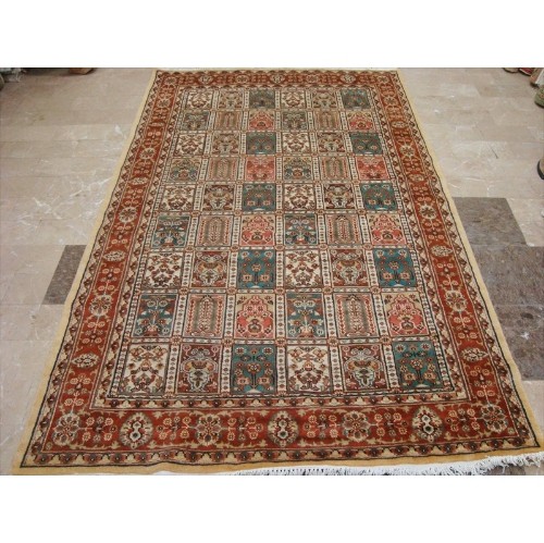 AHMEDANI  Exclusive Bakhtiar Floral Blocks Hand Knotted Wool Silk Carpet 8.0' X 4.11' Area Rug - Multi-Colour