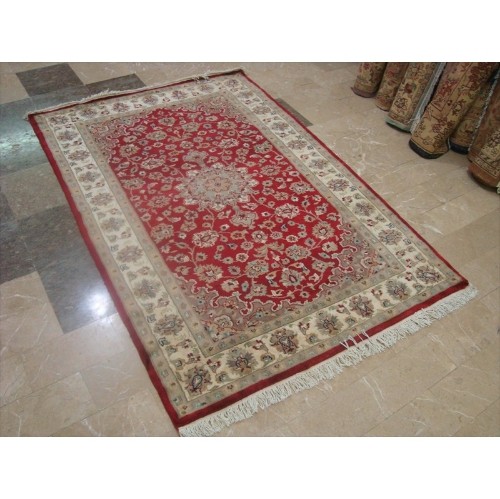 AHMEDANI  Exclusive Floral Lovely Rare Hand Knotted Rug Wool Silk Carpet 6.0' X 4.1' Area Rug - In Red