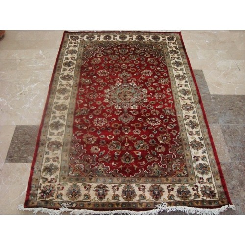 Ahmedani Exclusive Floral Lovely Rare Hand Knotted Rug Wool Silk Carpet 6.0' x 4.1' Area Rug - Red