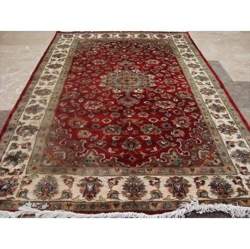 Ahmedani Exclusive Floral Lovely Rare Hand Knotted Rug Wool Silk Carpet 6.0' x 4.1' Area Rug - Red