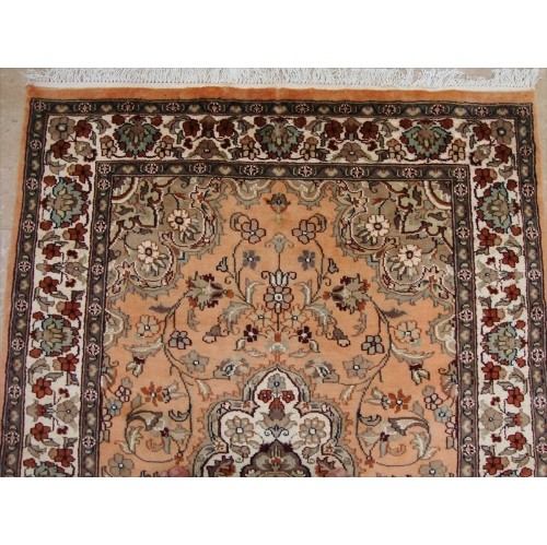 Ivory Pestal Flower Allover Kashan Area Rug Hand Knotted Silk Wool Carpet'