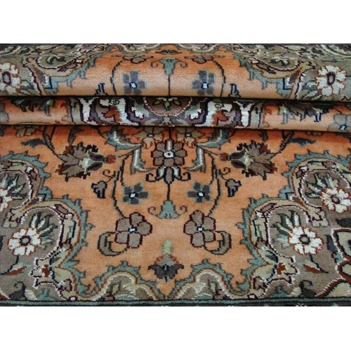 Ivory Pestal Flower Allover Kashan Area Rug Hand Knotted Silk Wool Carpet'