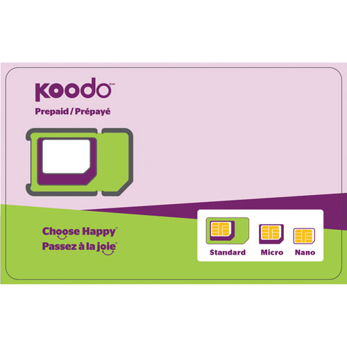 Carte SIM trois formats prépayée de Koodo