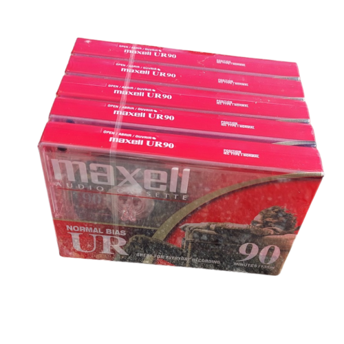 Maxell UR-90 Audio Cassette Tapes – 5 Pack, 90 Minutes Total, Low Noise For Music & Voice