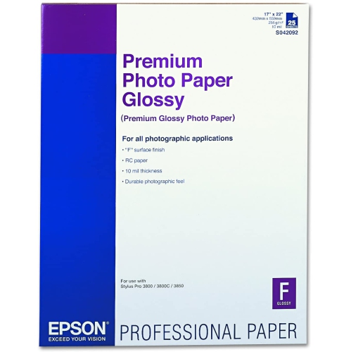Epson Premium Glossy Photo Paper C 17 Inch x 22 Inch Glossy 25 Sheet Photo Paper S042092