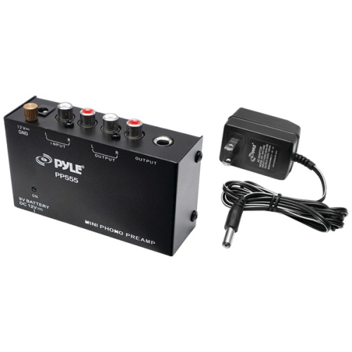 PYLE PRO  Sound Around-Pyle Pp555 Ultra Compact Phono Turntable Pre-Amplifier When you hookup the turntable to the home theater phono imput there is no volume, this did the trick from turntable to receiver