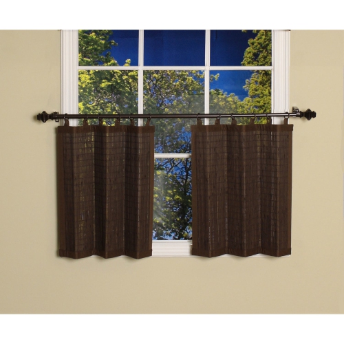Versailles - 2 Ring Top Bamboo Curtain Panels, Brass Grommets, 48" x 24", Espresso