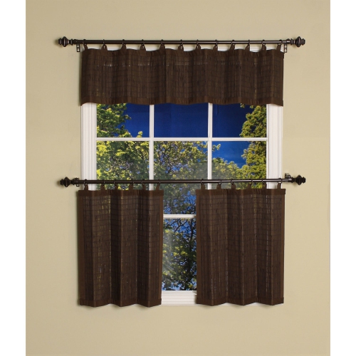Versailles - 2 Ring Top Bamboo Curtain Panels, Brass Grommets, 48" x 24", Espresso