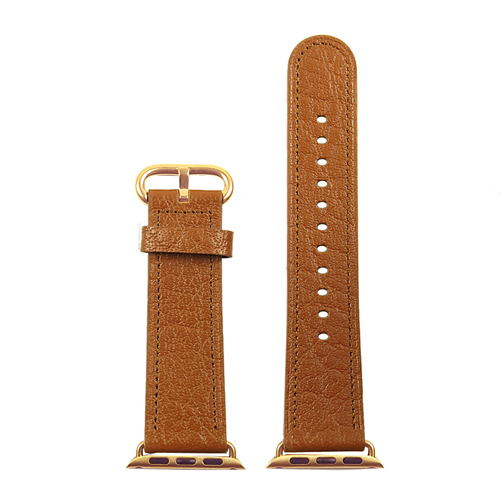 DASSARI Textured Finish Leather Strap Band for 42mm Apple Watch in Tan with Yellow Gold Buckle