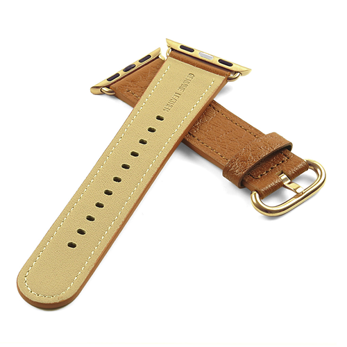 DASSARI Textured Finish Leather Strap Band for 42mm Apple Watch in Tan with Yellow Gold Buckle