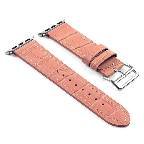STRAPSCO  Dassari Croc Embossed Leather Strap Band for 38MM Apple Watch W/ Hermes Buckle In In Pink