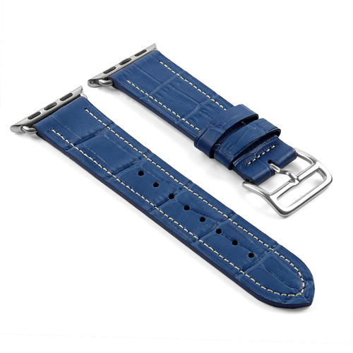 STRAPSCO  Dassari Croc Embossed Leather Strap Band for 38MM Apple Watch W/ Hermes Buckle In In Blue